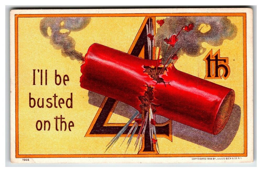 1908 4th of July Firecracker Postcard Julius Bien & Co. NY Patriotic